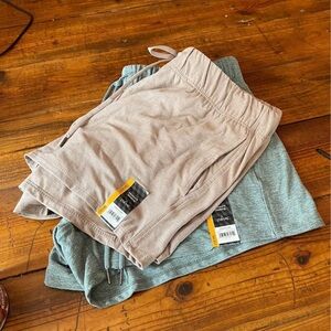 Beige and Green/Blue Drawstring Shorts